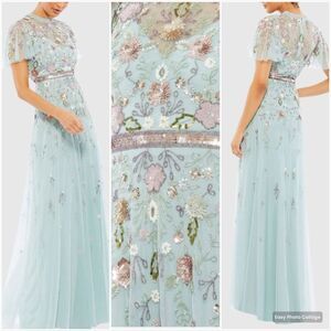 MAC DUGGAL 9136 Womens Embellished High Neck Butterfly Sleeve Gown 6